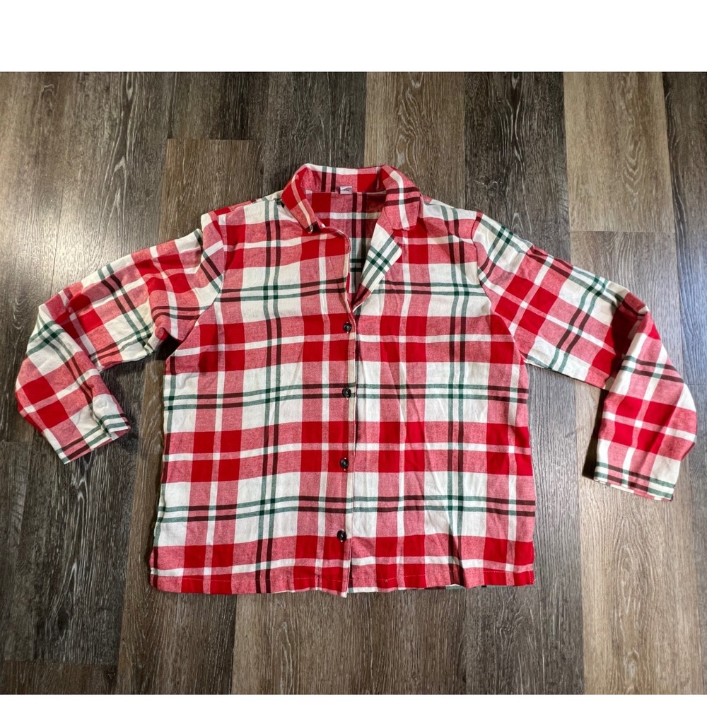 Old Navy Pajama Top Womens Large Red Plaid Long Sleeve Holiday Button Down Shirt